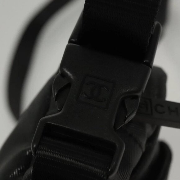 CHANEL Sports Shoulder Bag Coated Canvas Black CC Auth - Picture 11 of 16
